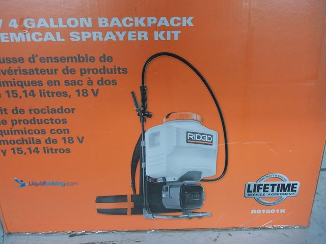 Lot 49-1629167 - RIDGID 18-Volt Cordless Battery 4 Gallon Backpack Chemical Sprayer with 2.0 Battery and Charger, Mod...