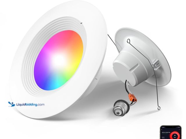 Lot 49-5437590 - Amico 4 Pack 5/6 Inch Smart WiFi LED Recessed Can Lights, RGBCW Color Changing Retrofit Recessed Lig...