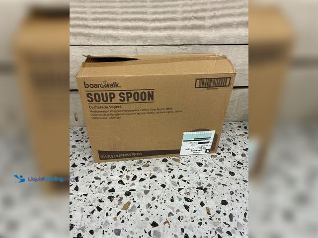 Lot 49-5489342 - Boardwalk Mediumweight Wrapped Polypropylene Cutlery, Soup Spoon, 4.86", Plastic, White, 1,000/Carto...