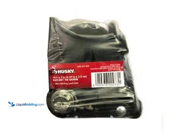 Lot 49-5475760 - QTY 11 - Husky 15 ft. x 1 in. Ratchet Tie-Down Strap with S-Hook. Model # FH0867. Unused