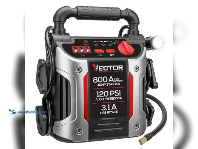 Lot 49-5452740 - VECTOR
800 Peak Amp Automotive Jump Starter, Portable Power - Triple 15W USB Ports, 120 PSI Air Com...