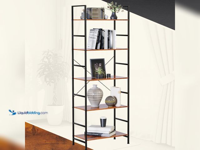 Lot 49-3531045 - NEWBULIG 5 Tier Bookshelf Wall Shelves, Ladder Bookcase with Open Storage, Display Shelf with Metal ...