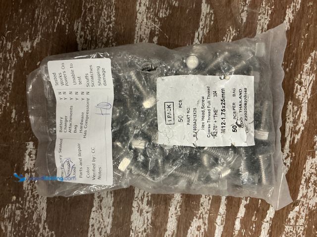 Lot 49-5544704 - 50CT  - M12-1.75x25mm hex head screw coarse thread full thread Model: A2-70+THE. Unused