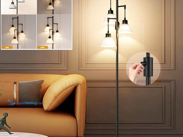 Lot 49-3481742 - Lightdot 67IN Dimmable Floor Lamp for Living Room, Industrial 3-Light Tree Floor Lamps with LED E26 ...