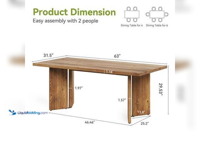Lot 49-5539726 - BYBLIGHT Capen Natural Brown Solid Wood 63 in. Rectangle Double Pedestal Dining Table, Farmhouse Kit...