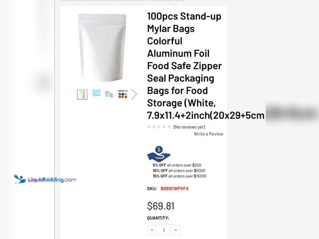 Lot 49-1817544 - Lot of 100 stand up Mylar zipper seal bags. 2 oz clear front gold back. MSRP-$70 unused