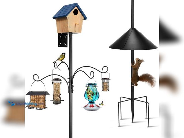 Lot 49-5416465 - Bird Feeder Pole - 93 Inch Heavy Duty Birdhouse Pole with Squirrel Proof Baffle and 4 Hooks, Adjusta...