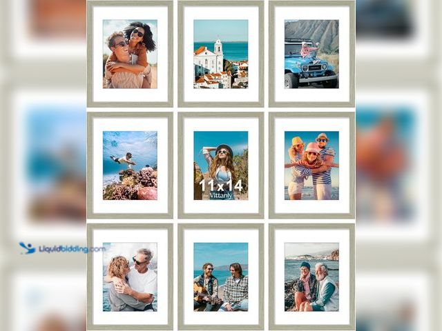 Lot 49-3531338 - Vittanly 11x14 Picture Frames Set of 9, Shatter Resistant Plexiglass, Display 8x10 Pictures with Mat...