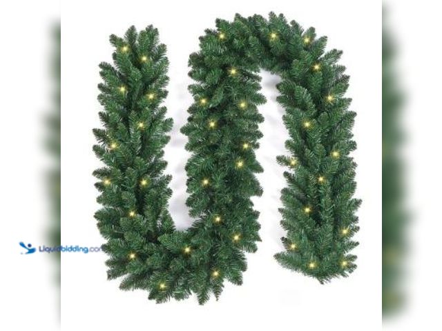 Lot 49-1544842 - 9FT Pre-Lit Artificial Christmas Garland, Battery Operated Garland with 50 LED Lights and Timer, Rea...