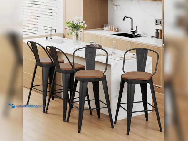Lot 49-3536816 - Aklaus Swivel Bar Stools 26 inch Swivel Metal Counter Height Barstools Set of 4. Model #B0FQVG3MCC. ...