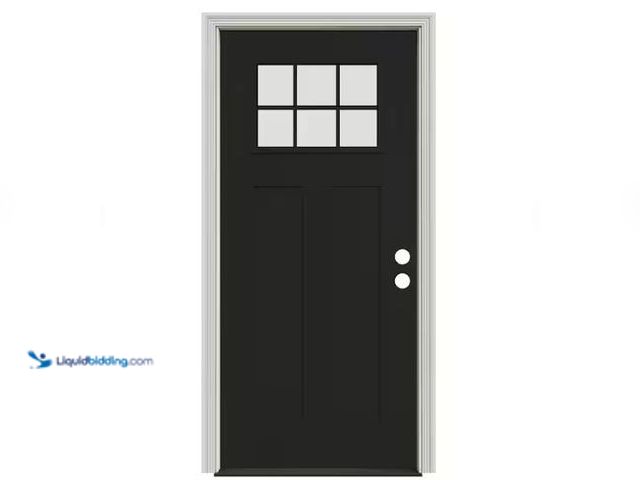 Lot 49-5580809 - JELD-WEN
36 in.x 80 in. Craftsman 2-Panel Right Hand 6-Lite Low-E Black Fiberglass Prehung Front Do...
