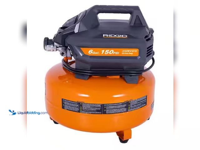 Lot 49-5460680 - RIDGID
6 Gal. 150 PSI Portable Electric Oil-Free Jobsite Pancake Air Compressor with Dual Pressure ...