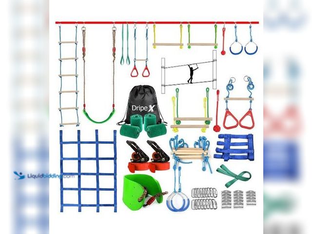 Lot 49-3432592 - Ninja Warrior Obstacle Course for Kids Backyard - 2×50ft Slackline Kit with 10 Most Complete Accesso...
