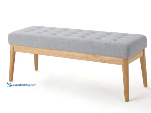 Lot 49-1570119 - CHRISTOPHER KNIGHT HOME Button-Tufted Light Gray 43.5 in. Polyester Upholstered Bedroom Bench with B...