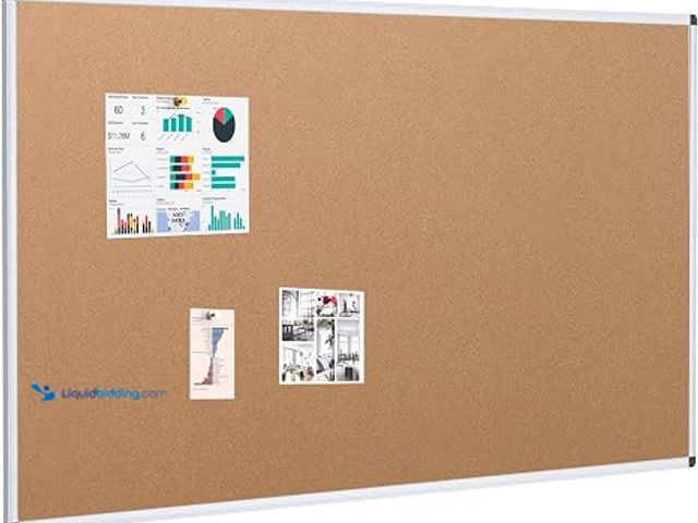 Lot 49-1630742 - VIZ-PRO Large Cork Bulletin Board, 60 X 48 Inches, Wall-Mounted Corkboard with Silver Aluminum Frame...