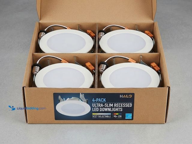 Lot 49-3618541 - (4-Pk) HALO 4-Inch Slim LED Trim for New Construction/Remodel with Selectable Color Temperature, Ind...