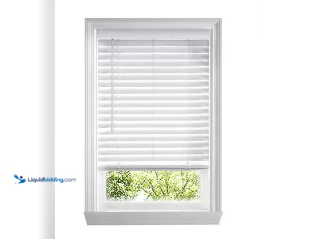 Lot 49-1565998 - Home Decorators Collection White Cordless Faux Wood Blinds for Windows with 2 in. Slats - 71.5 in. W...