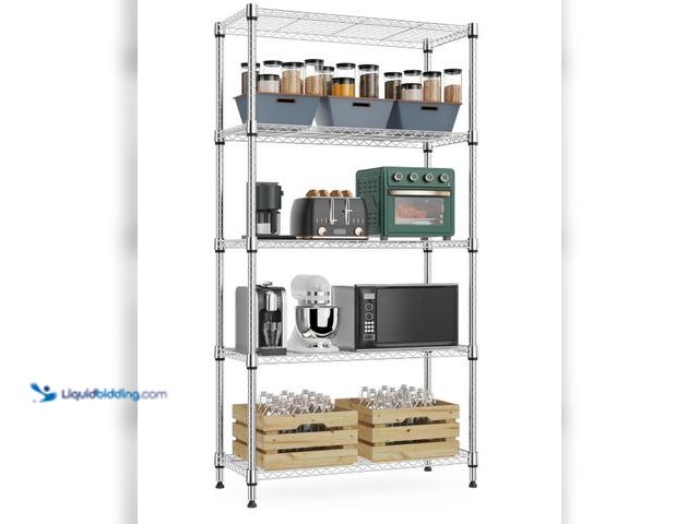 Lot 49-3431912 - 1250 lbs. 5 Tier Shelf Metal Storage Shelves Wire Rack Closet Organizers with Wheel for Garage Kitch...