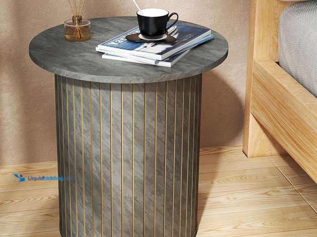 Lot 49-3481672 - Round Fluted End Table - Small Accent Pedestal Side Table, Circle Fluted Wood Nightstands Bedside Ta...