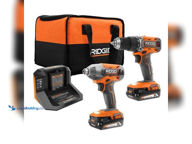 Lot 49-3616765 - RIDGID 18V Cordless 2-Tool Combo Kit with Drill/Driver, Impact Driver, (2) 2.0 Ah Batteries, and Cha...