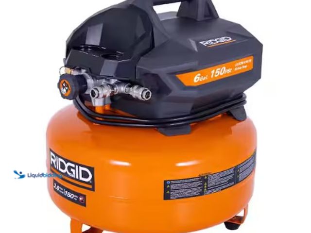 Lot 49-2004511 - RIDGID 6 Gal. 150 PSI Portable Electric Oil-Free Jobsite Pancake Air Compressor with Dual Pressure G...
