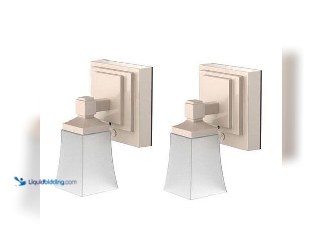 Lot 49-3616733 - Westek Set of (2) 5" Satin Gold Single LED Downlight Vanity Sconce Light with Remote - Unused , unab...