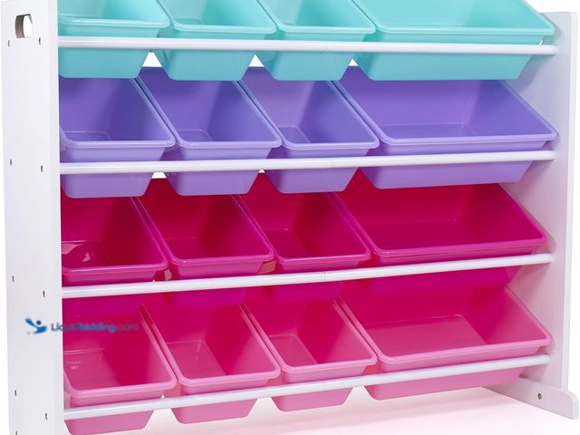 Lot 49-3514552 - Humble Crew Supersized Toy Storage Organizer with 16 Removable Bins, White/Blue/Pink/Purple – Large ...