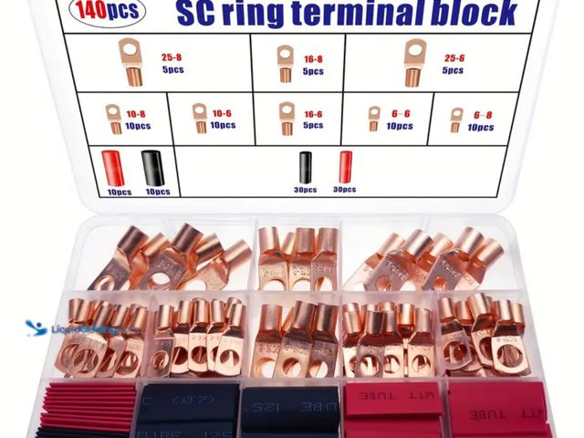 Lot 49-1816625 - 140pcs Copper Wire Lugs Kit with Thermal Shrinkage Tubes, NEW.