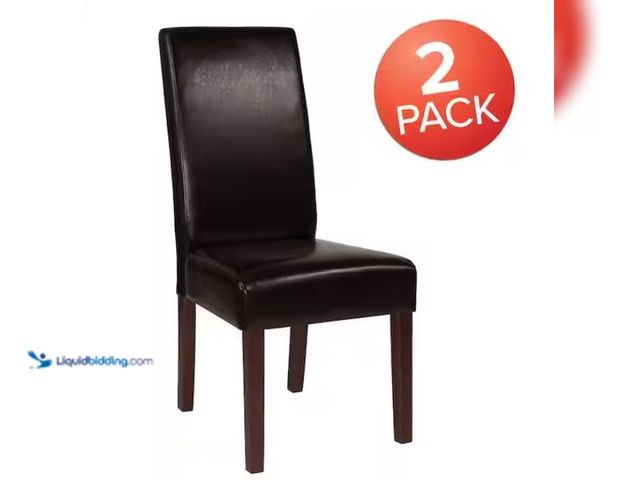 Lot 49-1567924 - Set of (2) Carnegy Avenue Brown Leather Dining Chairs with Mahogany Wood Legs, 40" H, 19" W, 21.5" D...