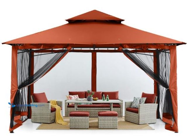 Lot 49-1513971 - MASTERCANOPY Outdoor Garden Gazebo for Patios with Stable Steel Frame and Netting Walls (10x10,Rust ...