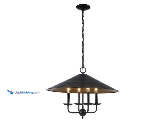 Lot 49-5406855 - Monteaux Lighting 4-Light Black and Gold Chandelier Light Fixture with Metal Shade, Model # 11504, U...