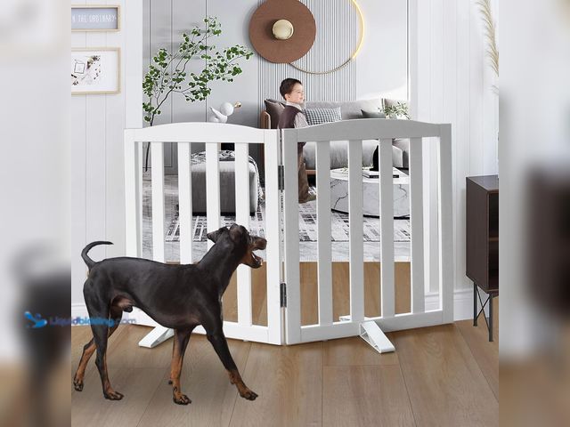 Lot 49-5459748 - Freestanding Dog Gate Indoor, Doggie Gate Foldable Dog Gates for Doorways,Stairs or Hallways, Wooden...