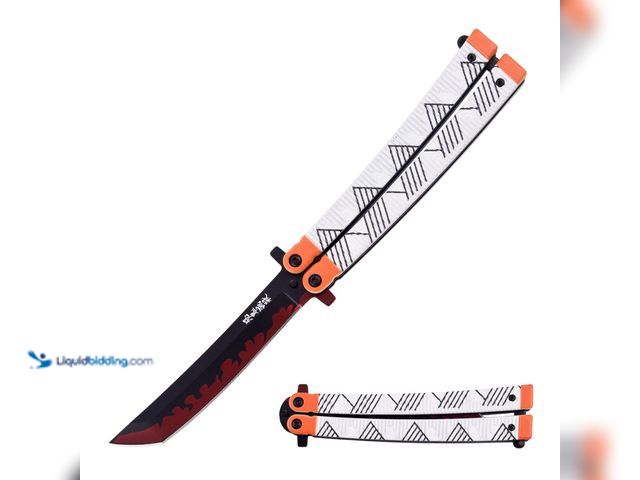 Lot 49-3481304 - Orange Demon Slayer Anime Samurai Style 9.5" Butterfly Knife - NEW - This balisong features a sharp ...