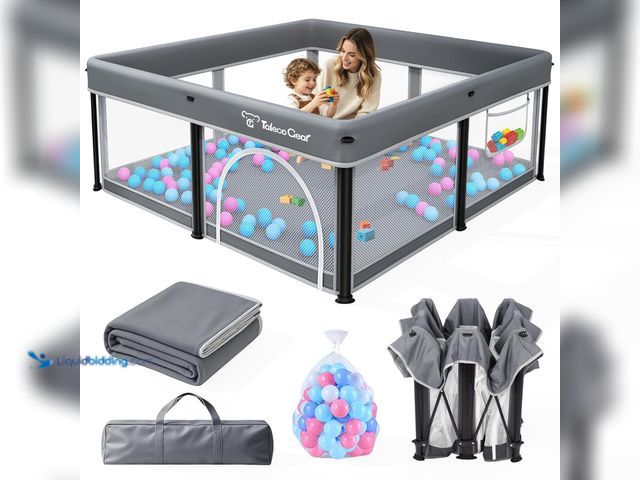 Lot 49-5553252 - TOREVSIOR Foldable Baby Playpen with Mat, 50"×50" Collapsible Play Pen for Babies and Toddlers, Indo...