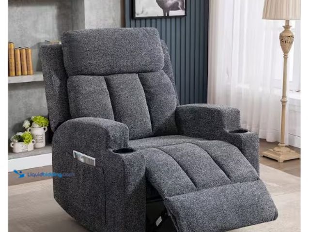 Lot 49-1566476 - Bestier 33.5 in. W Gray Fabric Manual Massage Recliner Chair with Remote Control and 2 Dual Cup Hold...