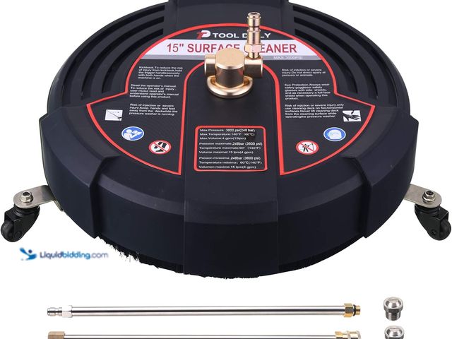Lot 49-5406941 - Tool Daily 15 Inch Pressure Washer Surface Cleaner Attachment with Wheels, with 2 Power Washer Exten...