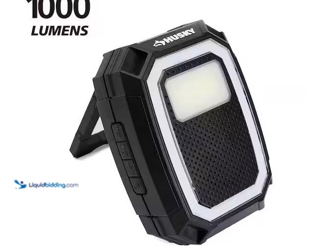 Lot 49-1576870 - Husky 1000 Lumen Rechargeable Color Changing Utility Light with Bluetooth Speaker Model # 91639, New...