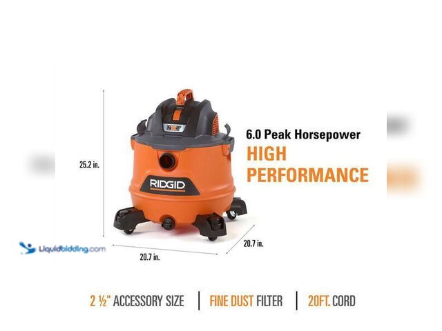 Lot 49-5463485 - RIDGID
14 Gal. 6.0 Peak HP NXT Shop Vacuum Wet Dry Vac with Fine Dust Filter, Locking Hose, Wands a...