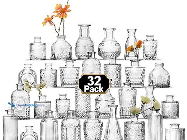 Lot 49-5448719 - Aheroi 32 Pcs Bud Vase Set, Clear Vases for Centerpieces, Cute Glass Bud Vases Small Vases for Flowe...