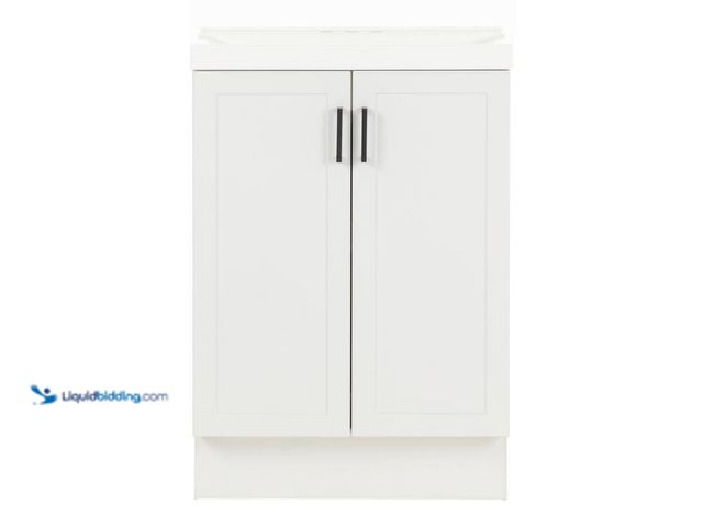 Lot 49-5416132 - Glacier Bay Penlee 25 in. Single Sink White Bath Vanity with White Cultured Marble Top (Assembled)[M...