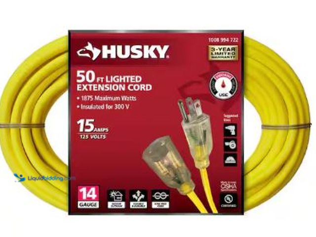 Lot 49-1517097 - Husky
50 ft. 14/3 Medium Duty Indoor/Outdoor Extension Cord with Lighted End, Yellow, Model # 73050...