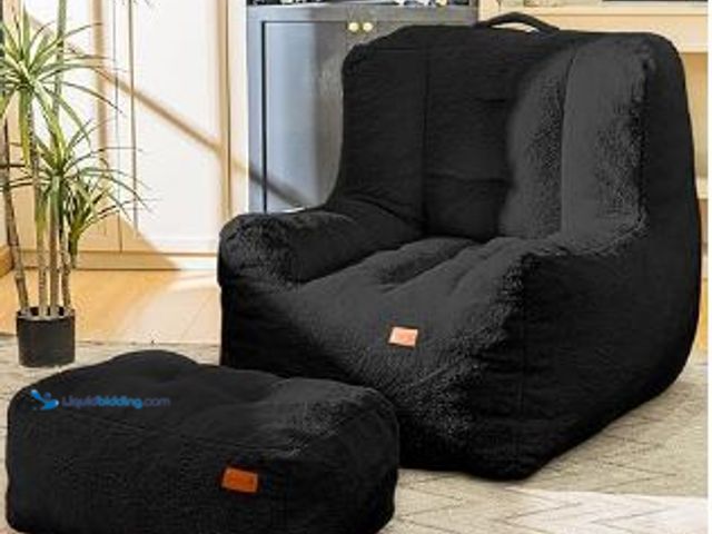Lot 49-3464301 - Giant Bean Bag Chair for Adults with Ottoman, High-Density Oversized Bean Bag Sofa, Cozy Lazy Comfy ...