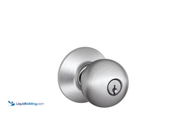 Lot 49-3565249 - Schlage Orbit Satin Chrome Light Commercial Keyed Entry Door Knob Model # F51CS V ORB 626 unused.