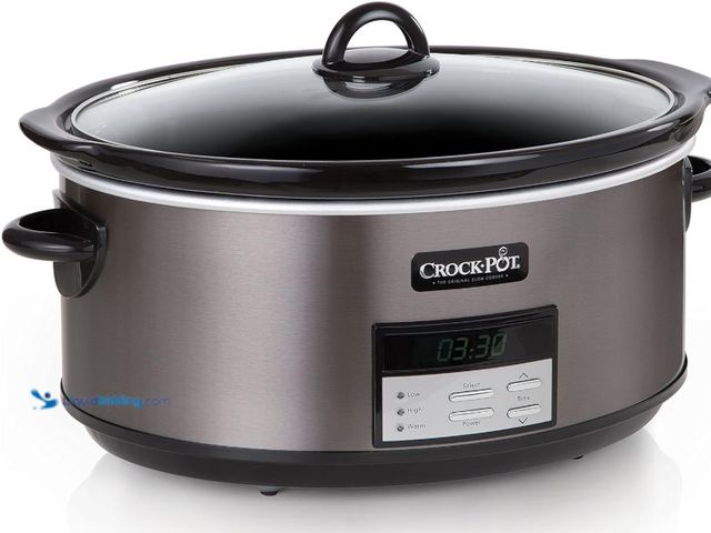 Lot 49-1516833 - Crock-Pot Large 8-Quart Programmable Slow Cooker with Auto Warm Setting Black Stainless Steel, model...