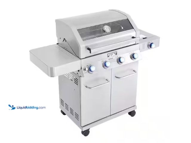 Lot 49-1601242 - Monument Grills 4-Burner Plus One Side Burner Convertible Propane Gas Grill in Stainless with Clear ...