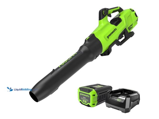 Lot 49-1622912 - Greenworks 60V 750 CFM 180 MPH Leaf Blower with 4.0 AH HC Battery and 6 Amp Charger, Model #  242980...