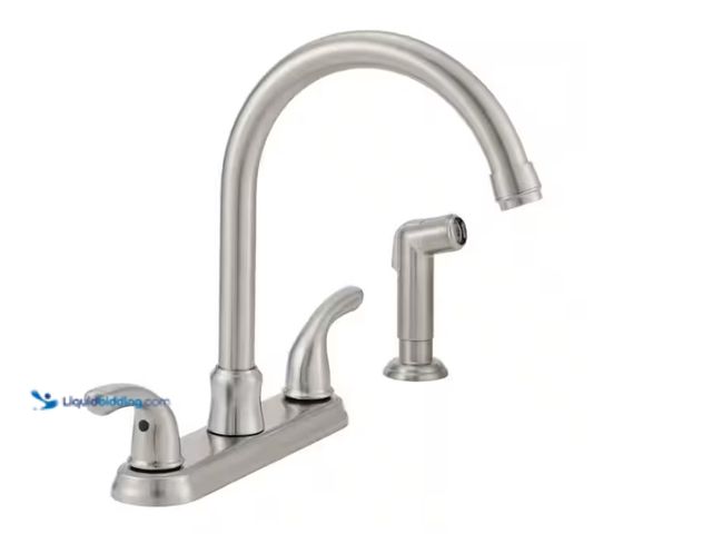 Lot 49-1622848 - Glacier Bay Builders Double Handle Standard Kitchen Faucet with Side Sprayer in Stainless Steel, Mod...
