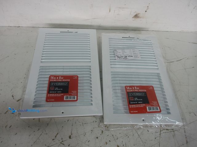 Lot 49-3631579 - Everbilt 14 in. x 8 in. 2-Way Steel Wall/Ceiling Register in White, Model # E102M14X08, New.   Ref#P...