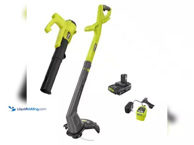 Lot 49-1550306 - RYOBI ONE+ 18V Cordless String Trimmer/Edger and Blower/Sweeper Combo Kit (2-Tools) with Charger, Mo...