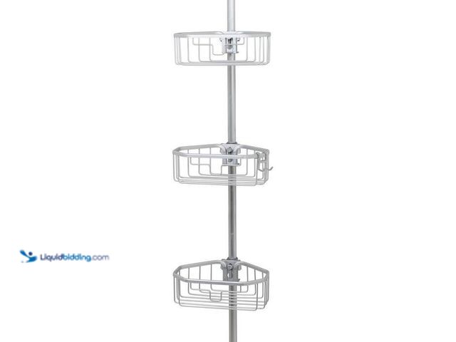 Lot 49-2000828 - Zenna Home Tension Pole Corner Rust Resistant Shower Caddy in Satin Chrome, Model # 2141AL, unused, ...